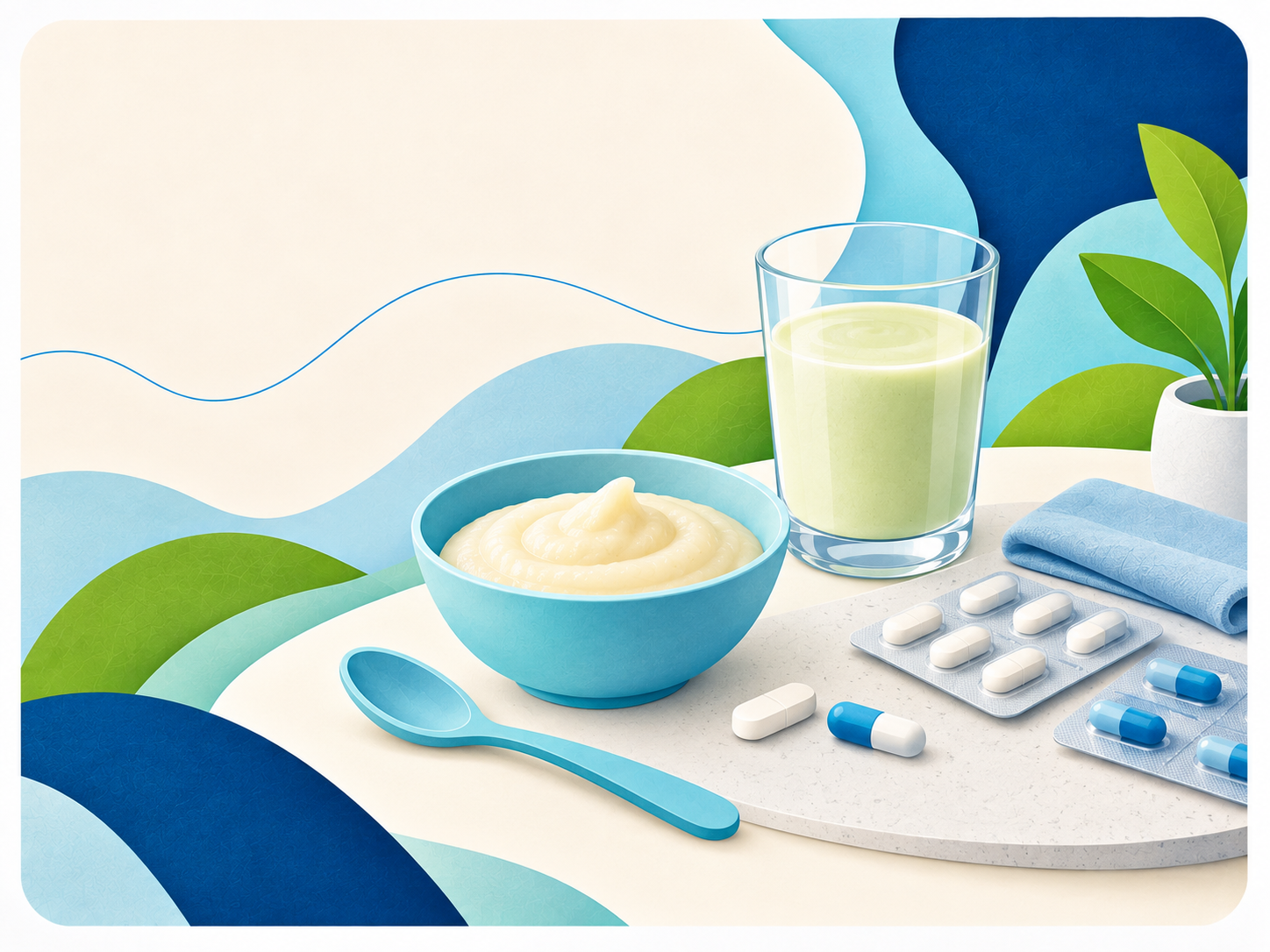 Ilustração editorial sobre dificuldade para engolir medicamentos